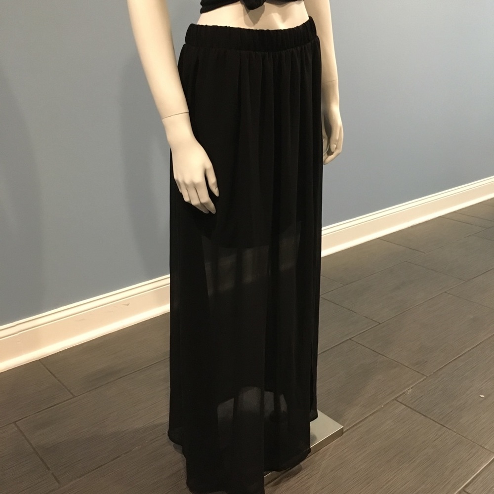 Sheer Black Slit Maxi Skirt with Lining